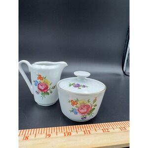 Vintage Kahla Germany Floral Creamer Sugar Set Gold Trim Porcelain